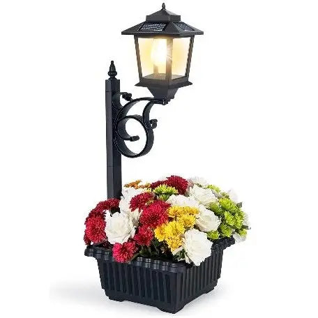 Solar column light with flower pot